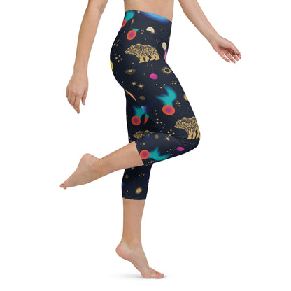 Space Magic Black High-Waisted Yoga Capri Leggings