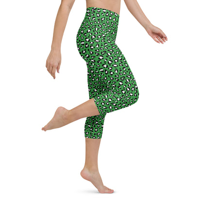 Green Leopard High-Waisted Yoga Capri Leggings