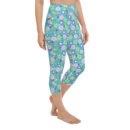 Turquoise Floral Capri Leggings