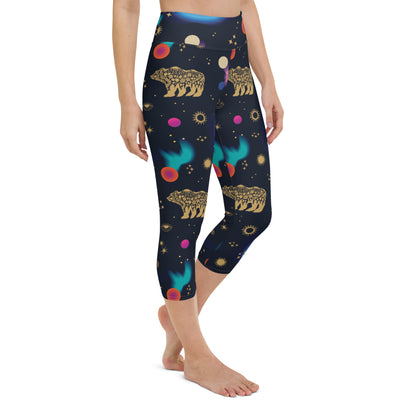 Space Magic Black High-Waisted Yoga Capri Leggings