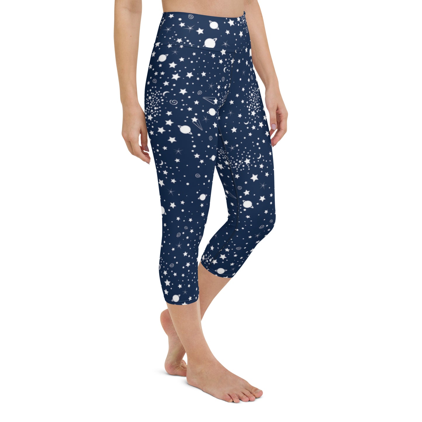 Starry Night Blue High-Waisted Yoga Capri Leggings