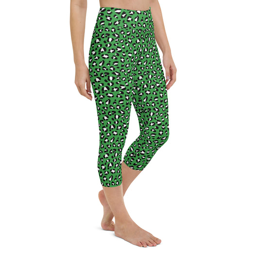 Green Leopard High-Waisted Yoga Capri Leggings