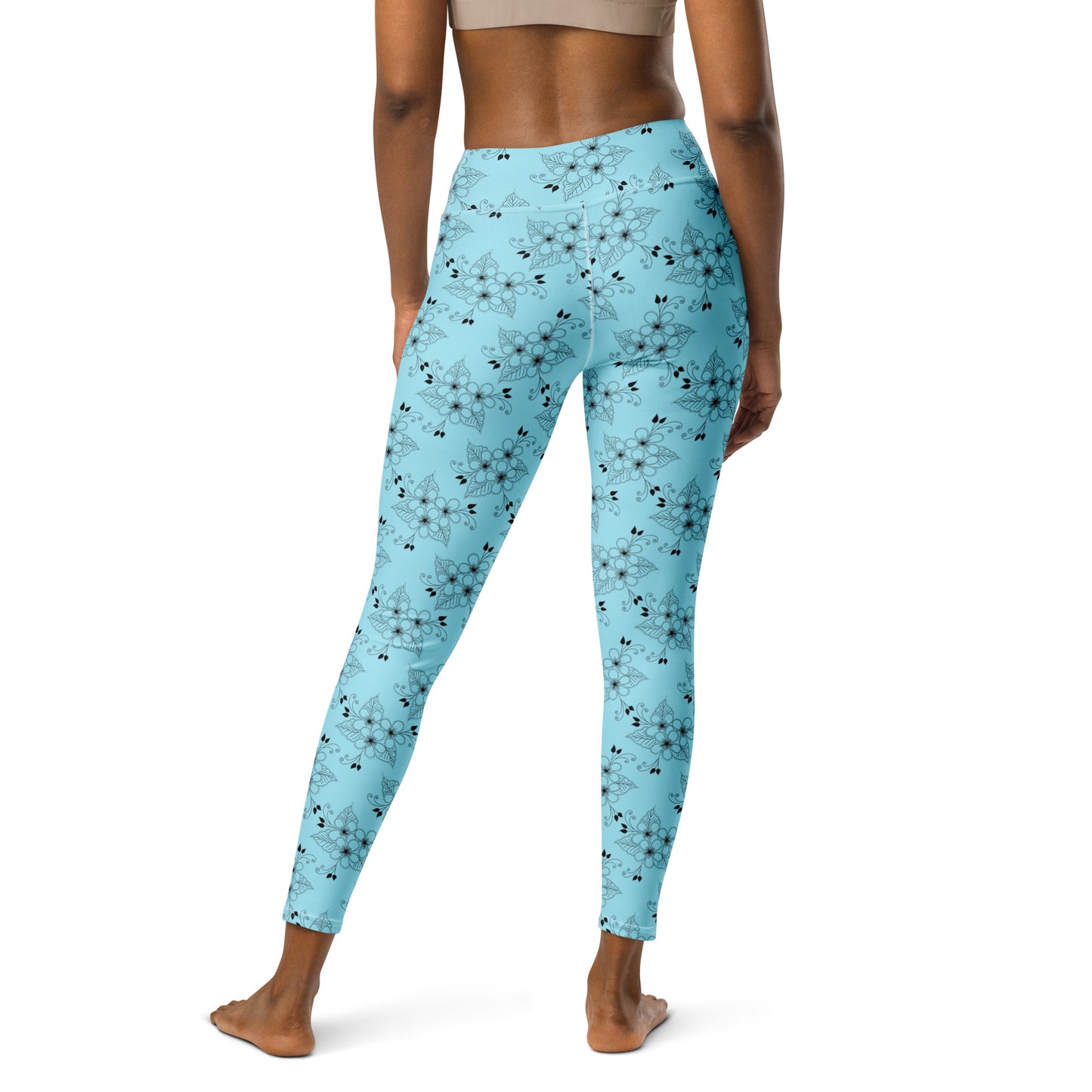 Blizzard Blue Floral High-Waisted Yoga Leggings