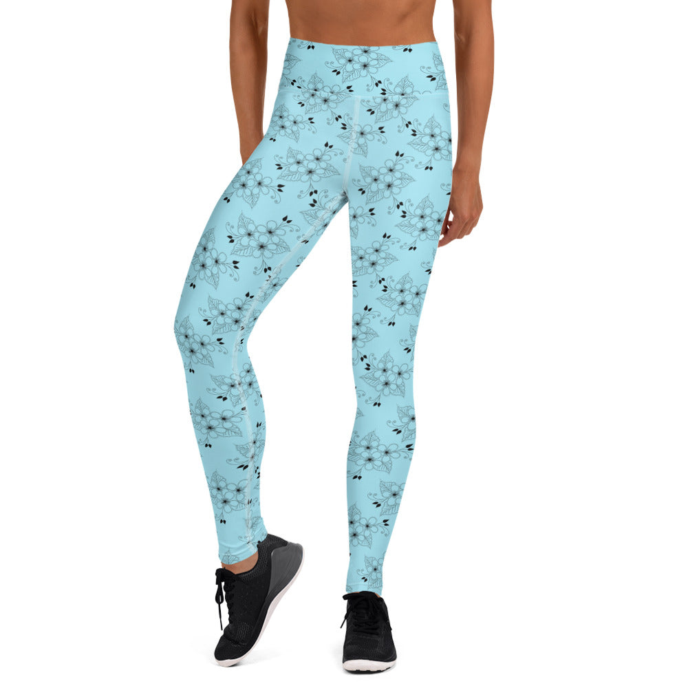 Blizzard Blue Floral High-Waisted Yoga Leggings