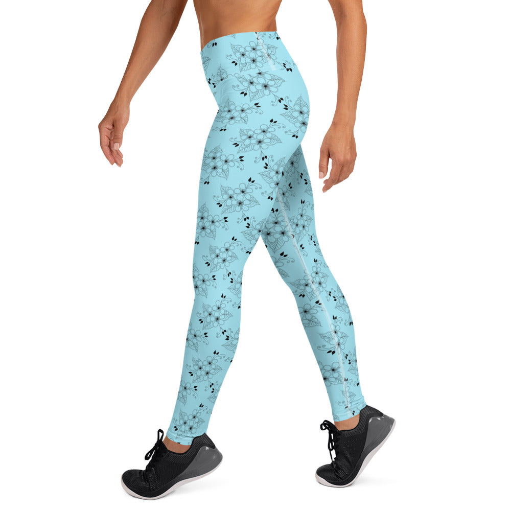 Blizzard Blue Floral High-Waisted Yoga Leggings