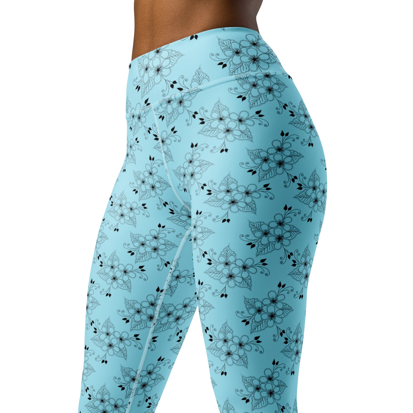 Blizzard Blue Floral High-Waisted Yoga Leggings