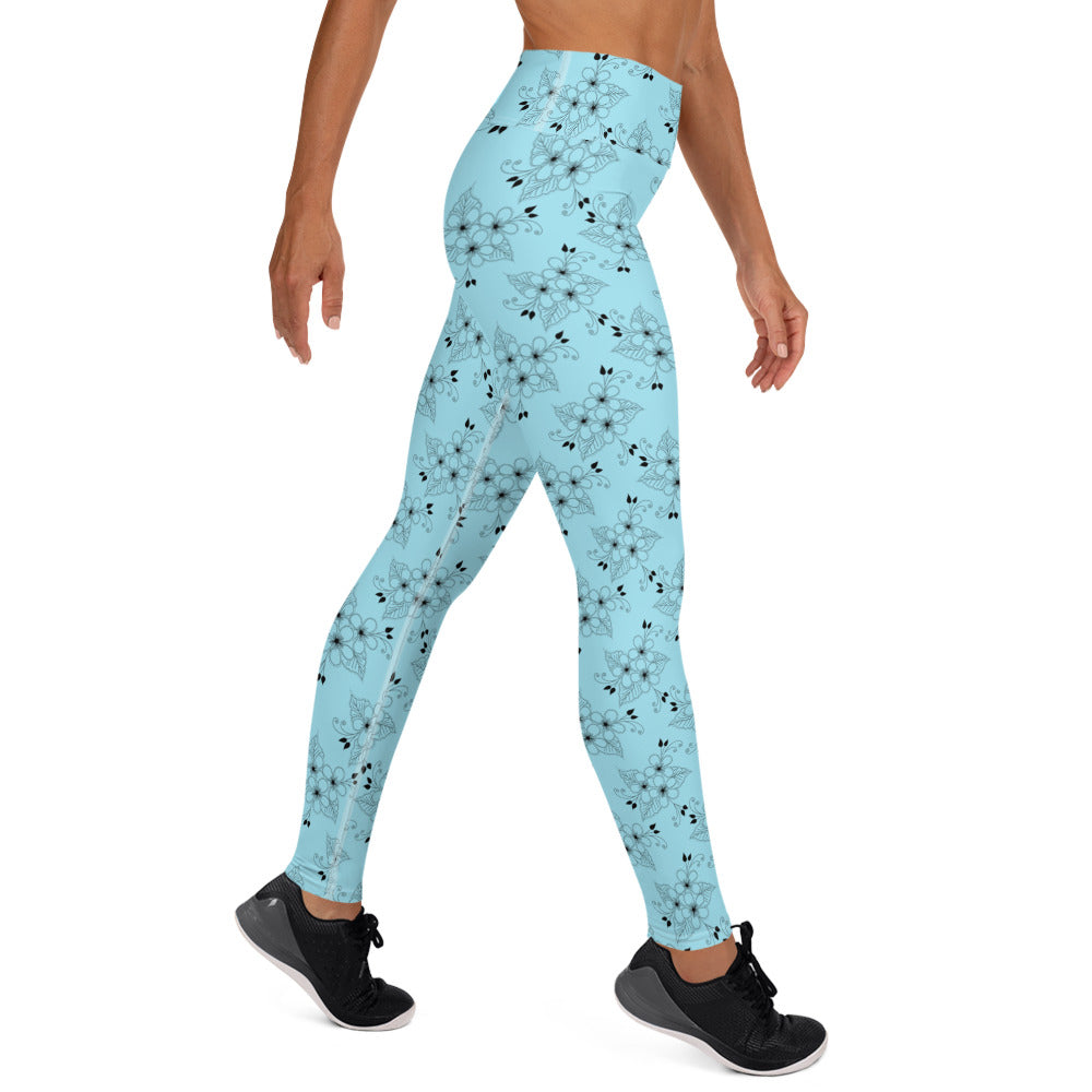 Blizzard Blue Floral High-Waisted Yoga Leggings