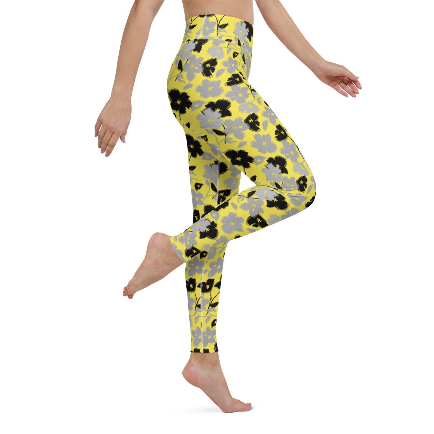 Golden Blossom High-Waisted Yoga Leggings