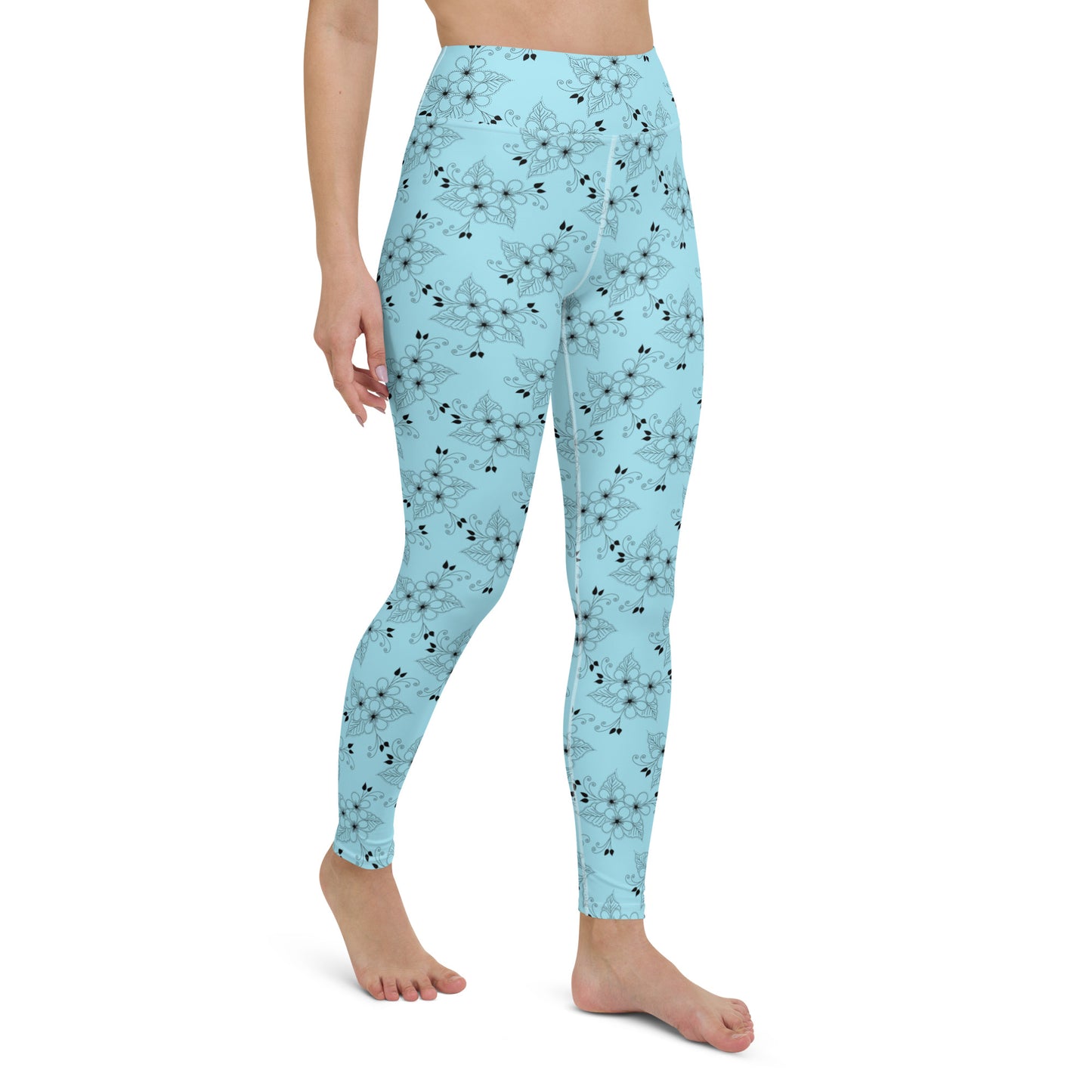 Blizzard Blue Floral High-Waisted Yoga Leggings