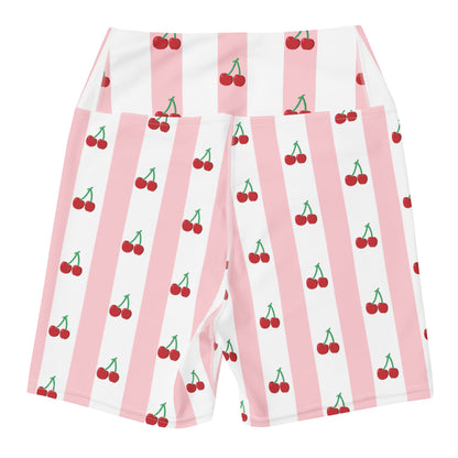 Cherry Love Vertical Stripes Patterned Yoga Shorts