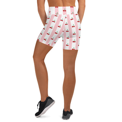 Cherry Love Vertical Stripes Patterned Yoga Shorts