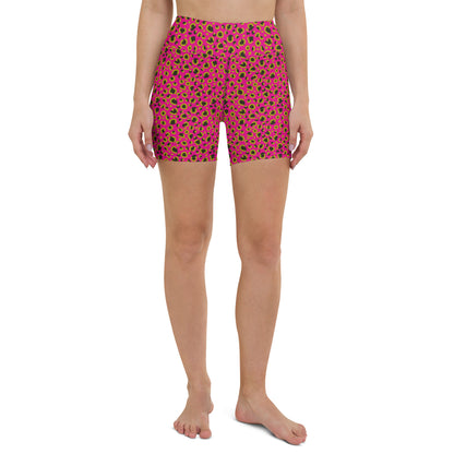 Violet Red Leopard Print Yoga Shorts