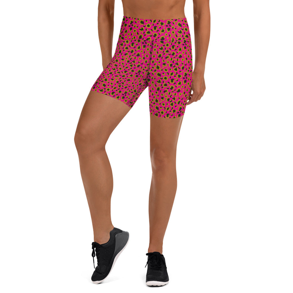 Violet Red Leopard Print Yoga Shorts