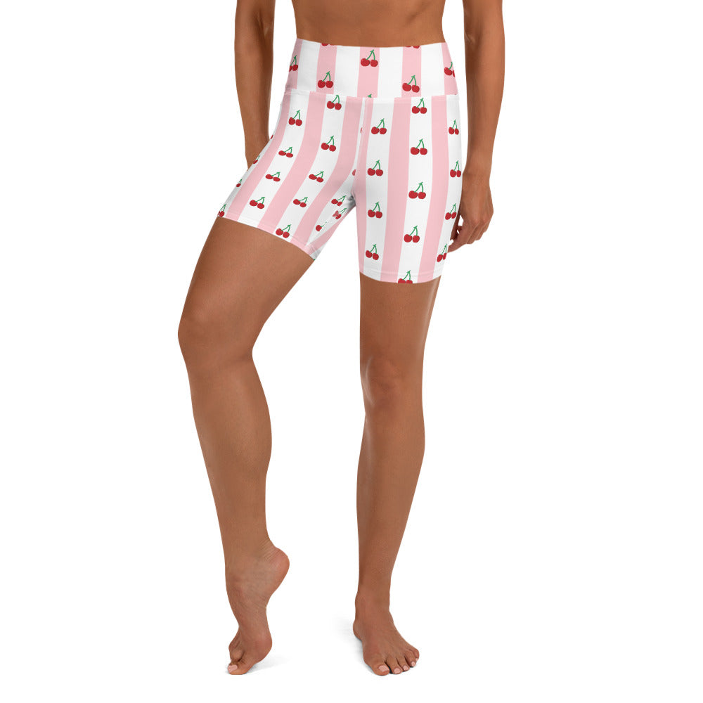 Cherry Love Vertical Stripes Patterned Yoga Shorts