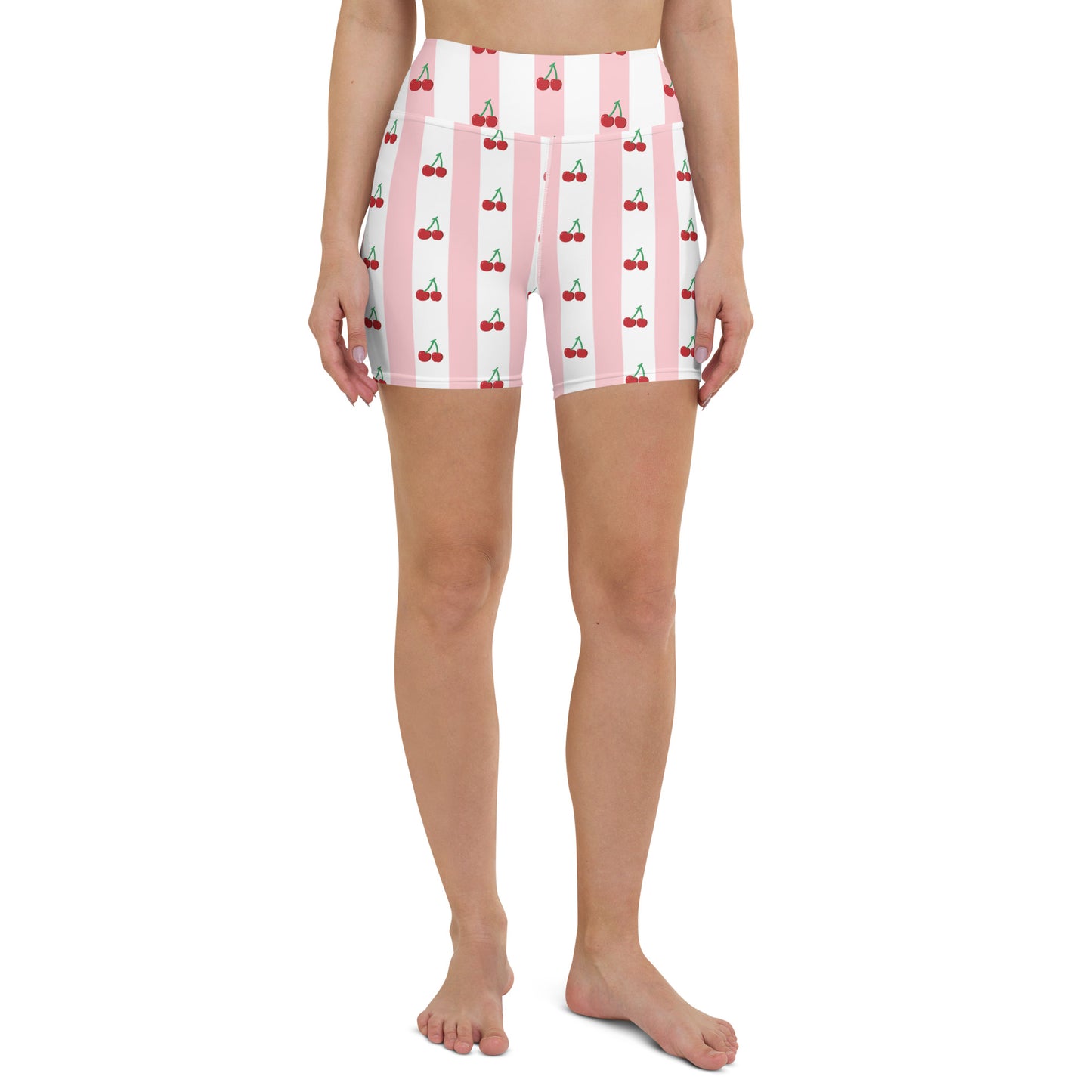 Cherry Love Vertical Stripes Patterned Yoga Shorts