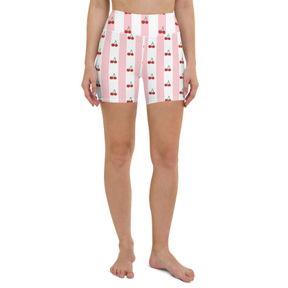 Cherry Love Vertical Stripes Patterned Yoga Shorts