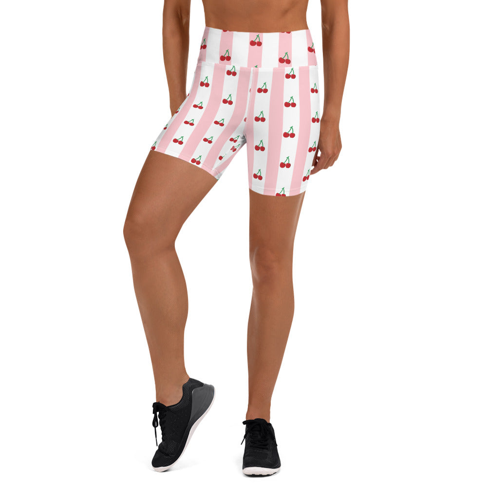 Cherry Love Vertical Stripes Patterned Yoga Shorts