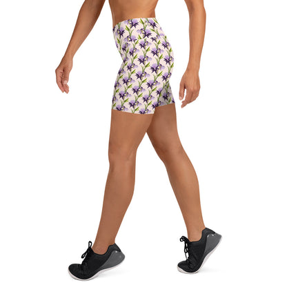 Serene Flora High-Waisted Yoga Shorts