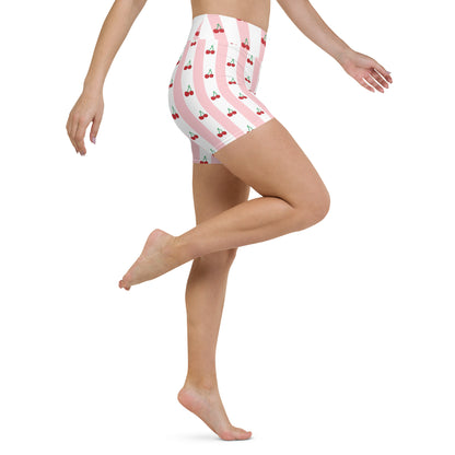 Cherry Love Vertical Stripes Patterned Yoga Shorts