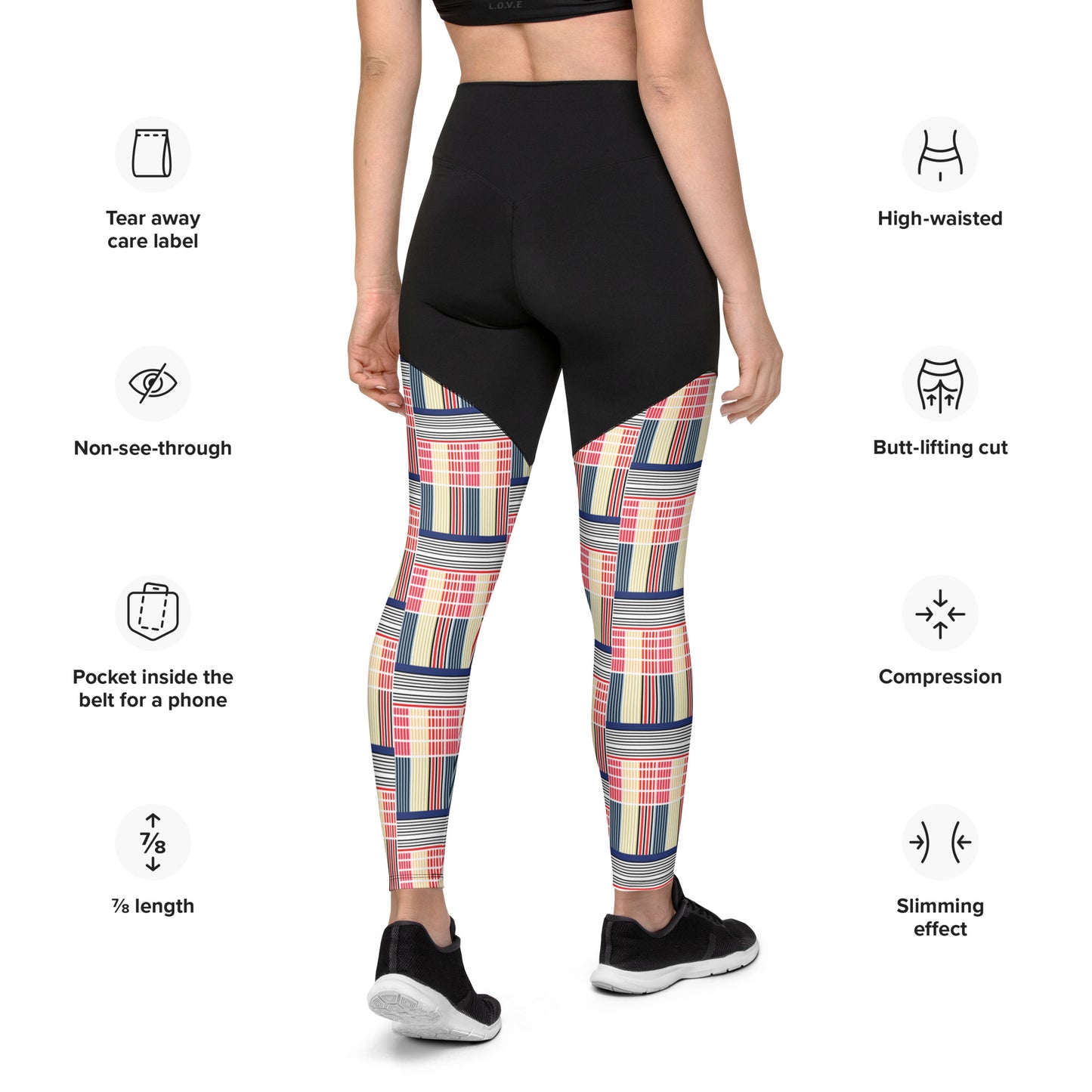 Pixel Plaid High-Waisted Sports Leggings