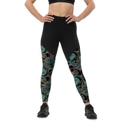 Monochrome Marble Motion Sports Leggings