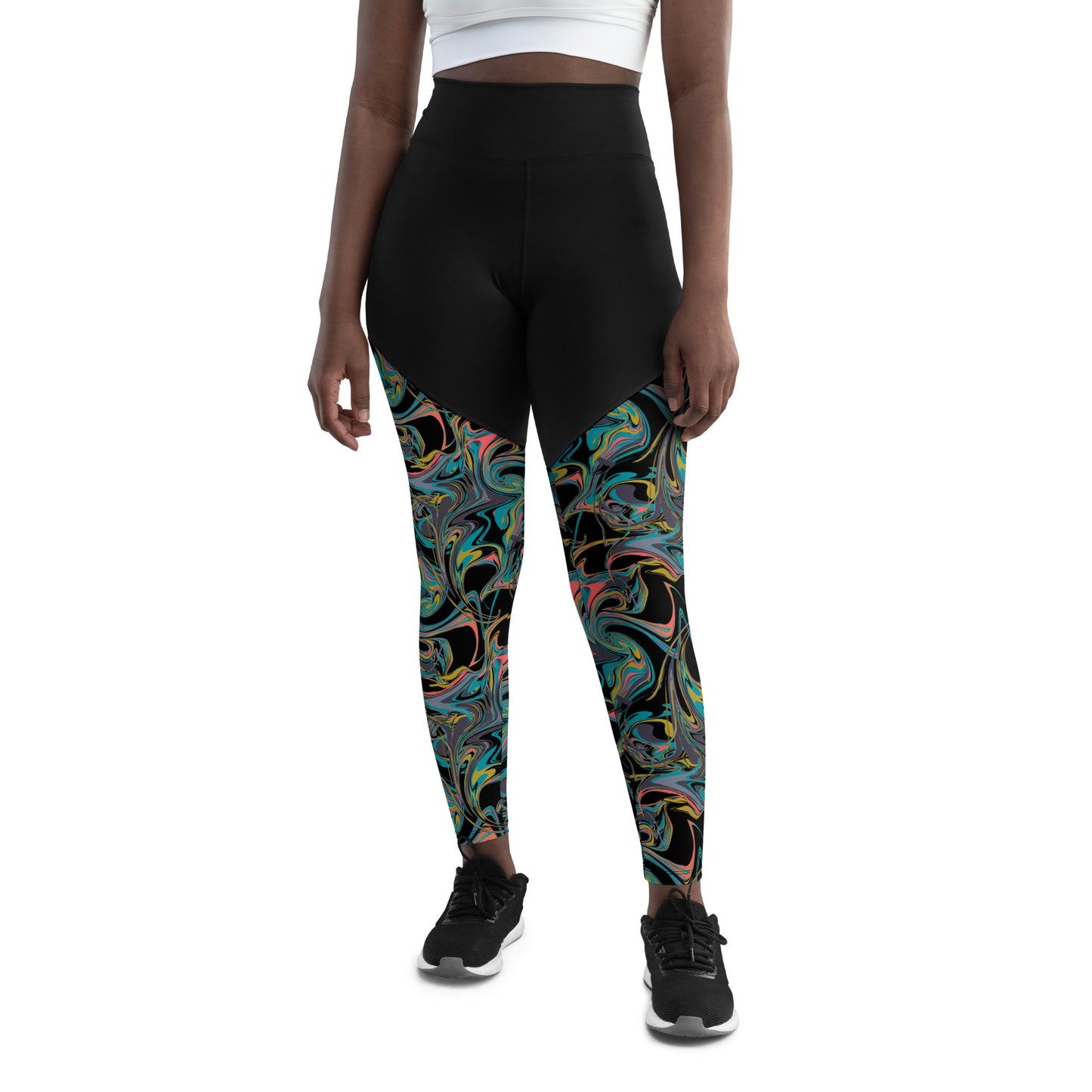 Monochrome Marble Motion Sports Leggings