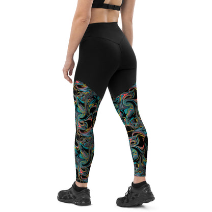 Monochrome Marble Motion Sports Leggings