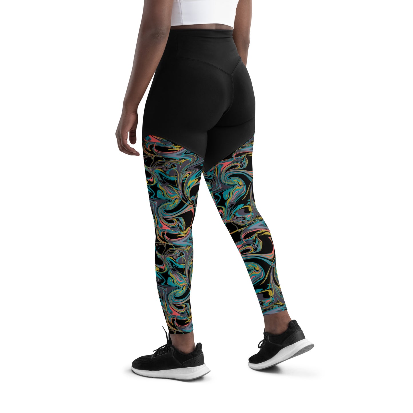 Monochrome Marble Motion Sports Leggings