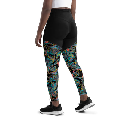 Monochrome Marble Motion Sports Leggings