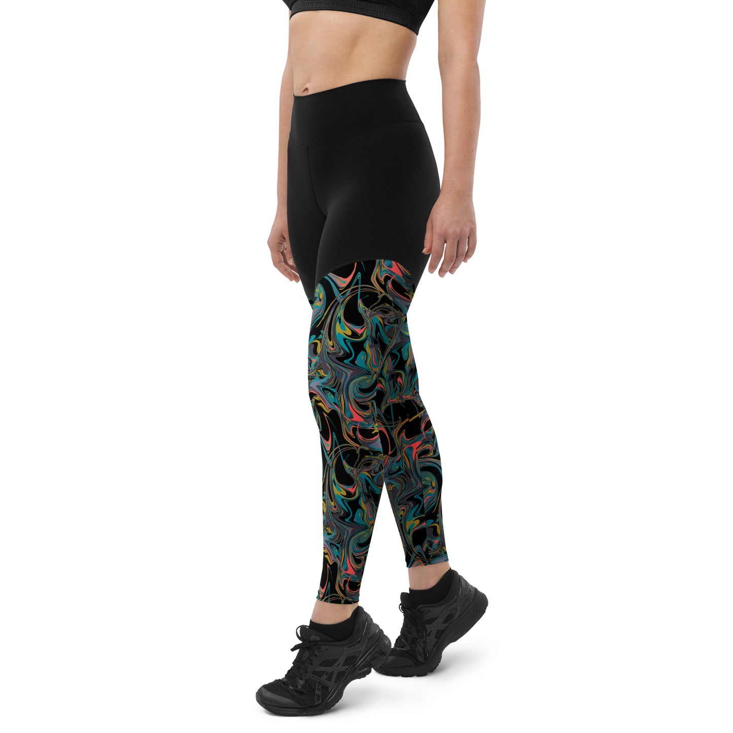 Monochrome Marble Motion Sports Leggings