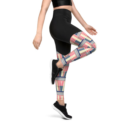 Pixel Plaid High-Waisted Sports Leggings