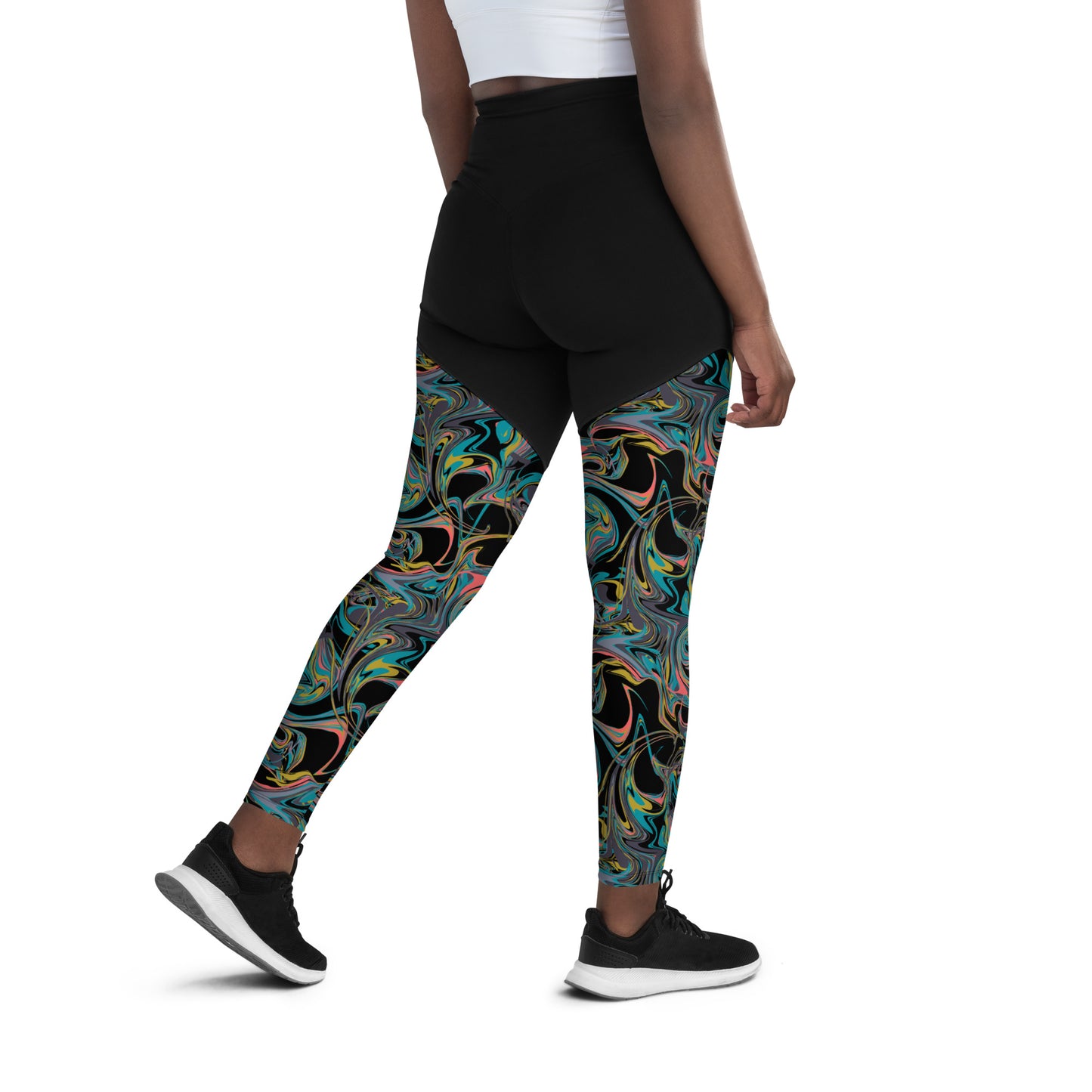 Monochrome Marble Motion Sports Leggings