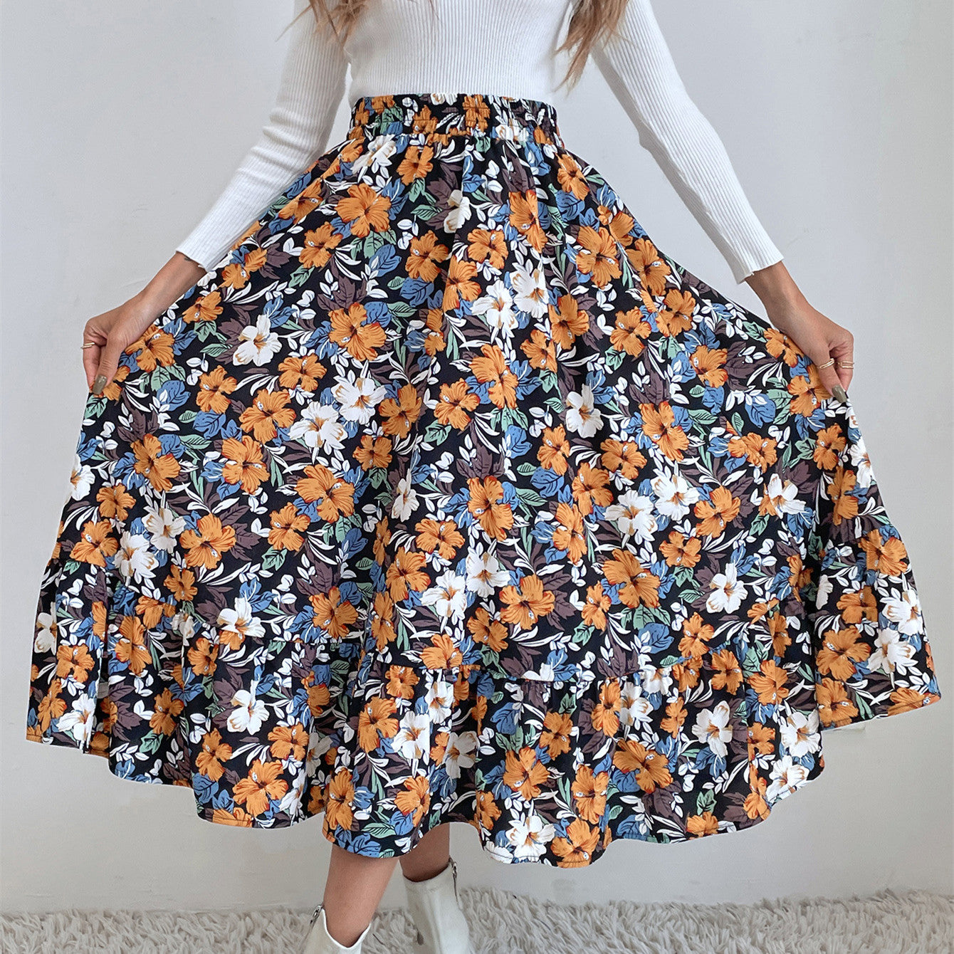 Vintage Vogue Floral Midi Long Skirt