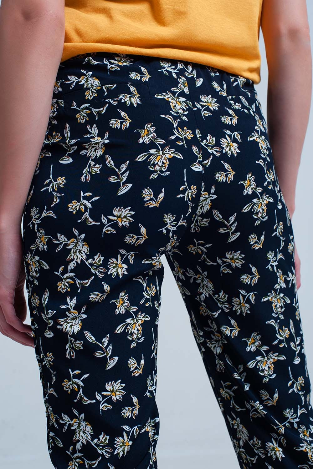 Belted Navy Floral Trousers
