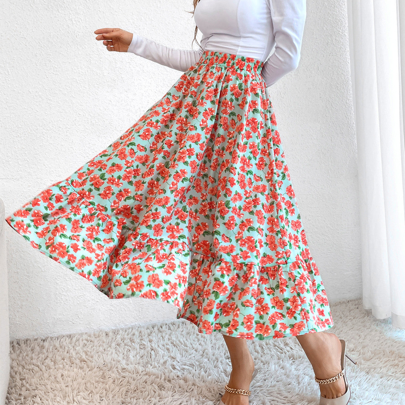 Vintage Vogue Floral Midi Long Skirt