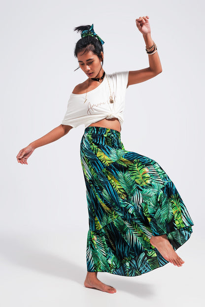 Jungle Vibes Tiered Green Long Maxi Skirt