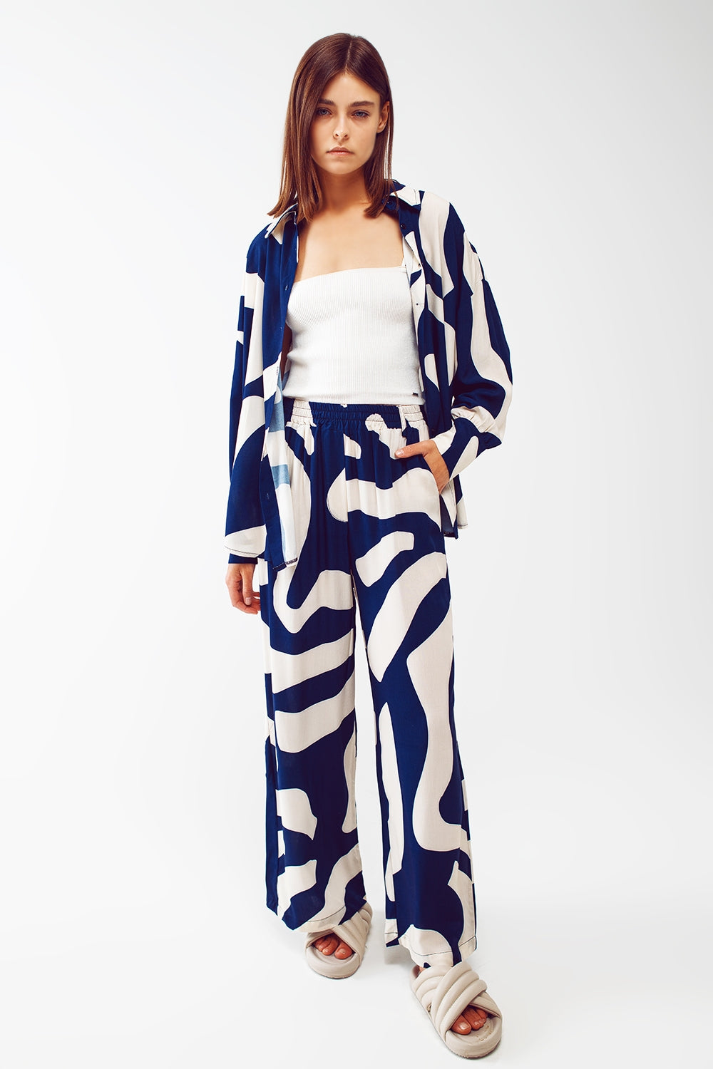 Urban Mirage Blue Relaxed Wide Leg Pants