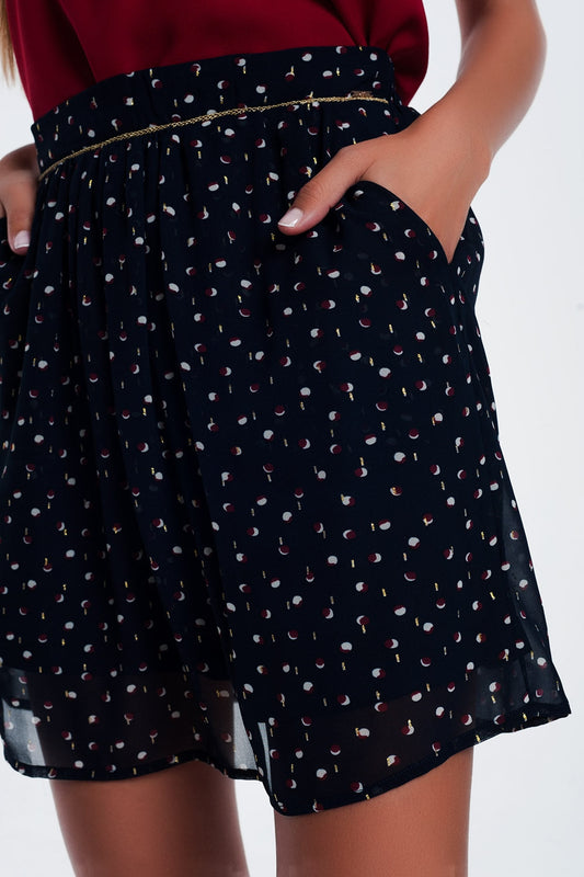 Navy Scribble Polka Dot Mini Skirt
