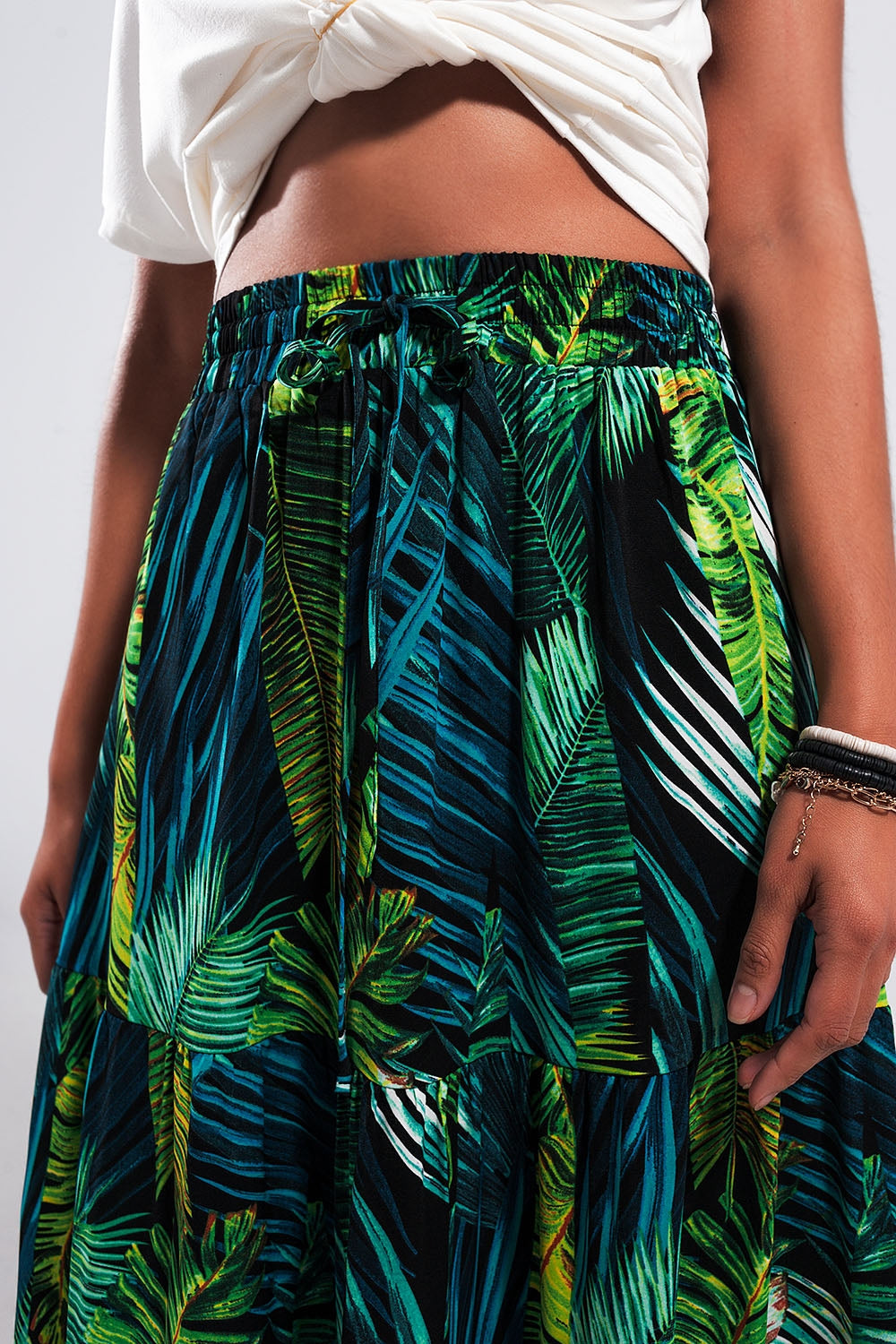 Jungle Vibes Tiered Green Long Maxi Skirt