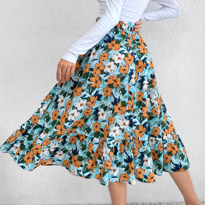 Vintage Vogue Floral Midi Long Skirt