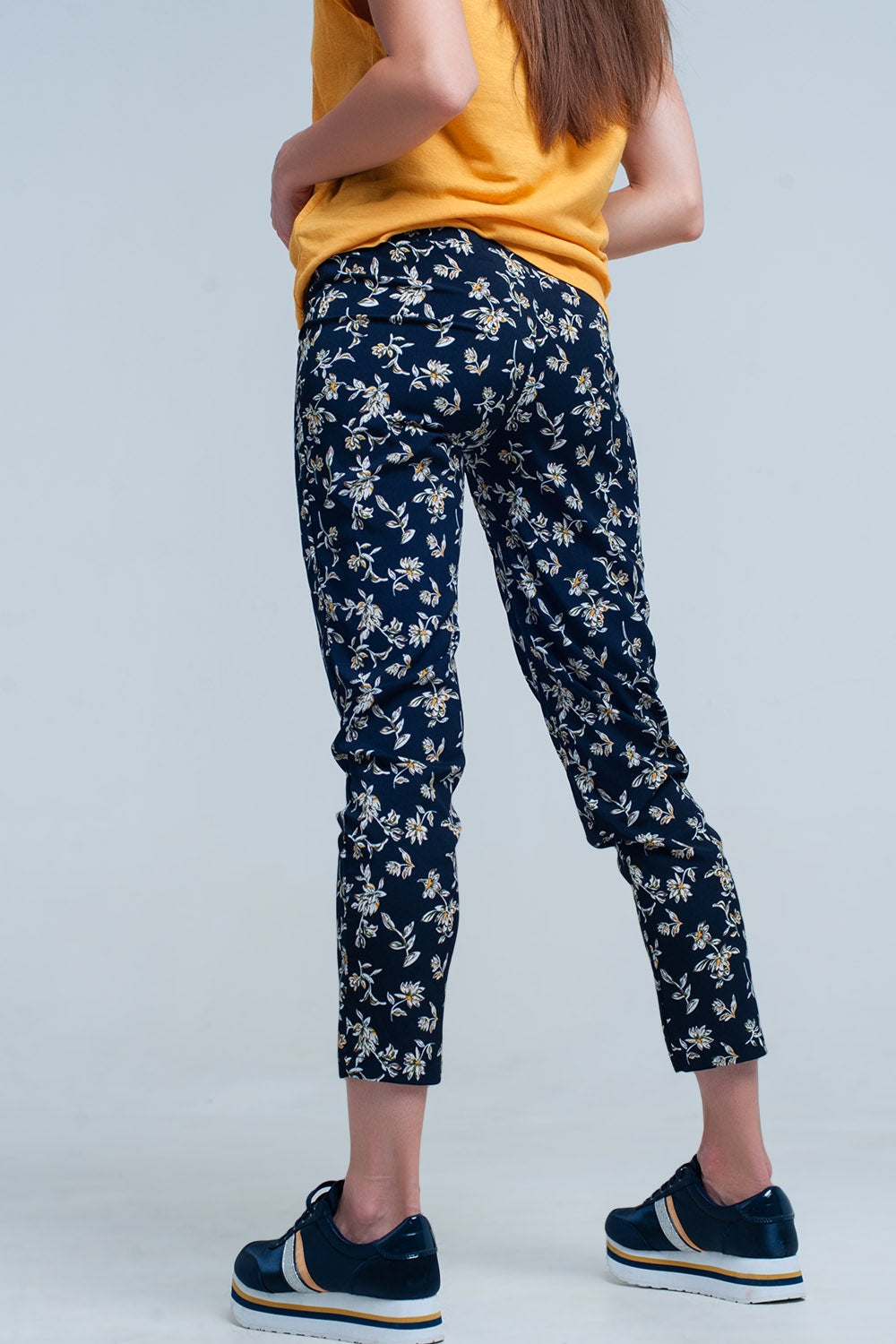 Belted Navy Floral Trousers