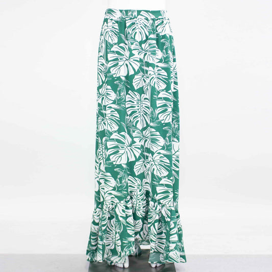 Verdant Vibes Green Leaf Maxi Skirt