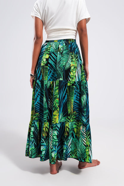 Jungle Vibes Tiered Green Long Maxi Skirt