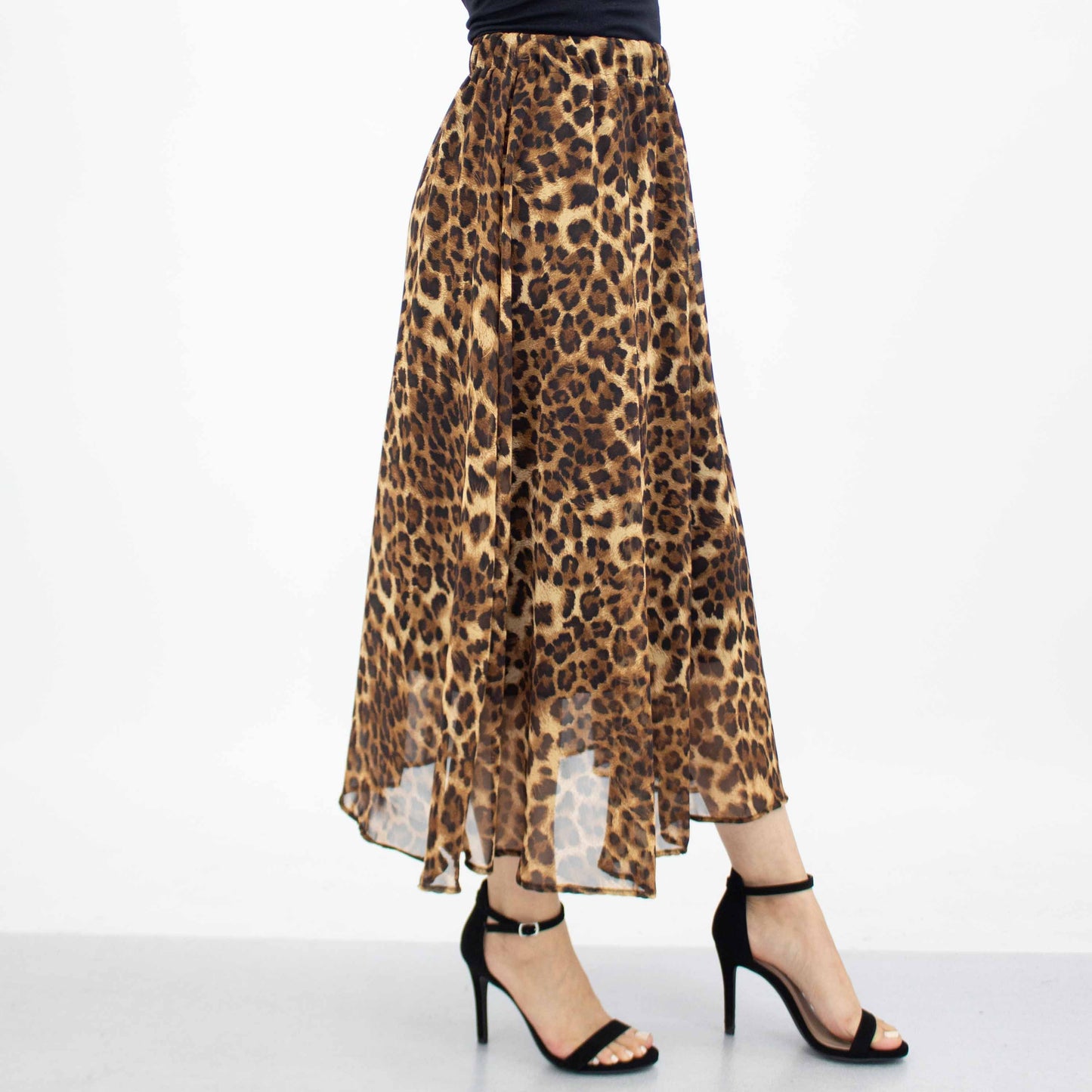 Leopard Serenade Flared Midi Skirt